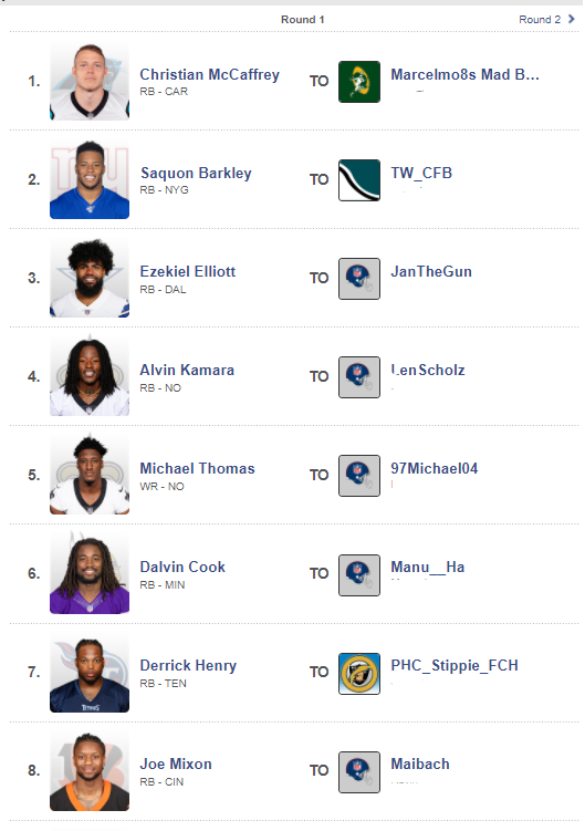 arbeitskollege's tweet photo. #ranNFLcL Draft 2020
Runde 1
16er, ppr, redraft
#ranNFLfantasy https://t.co/XDf00XCqK7