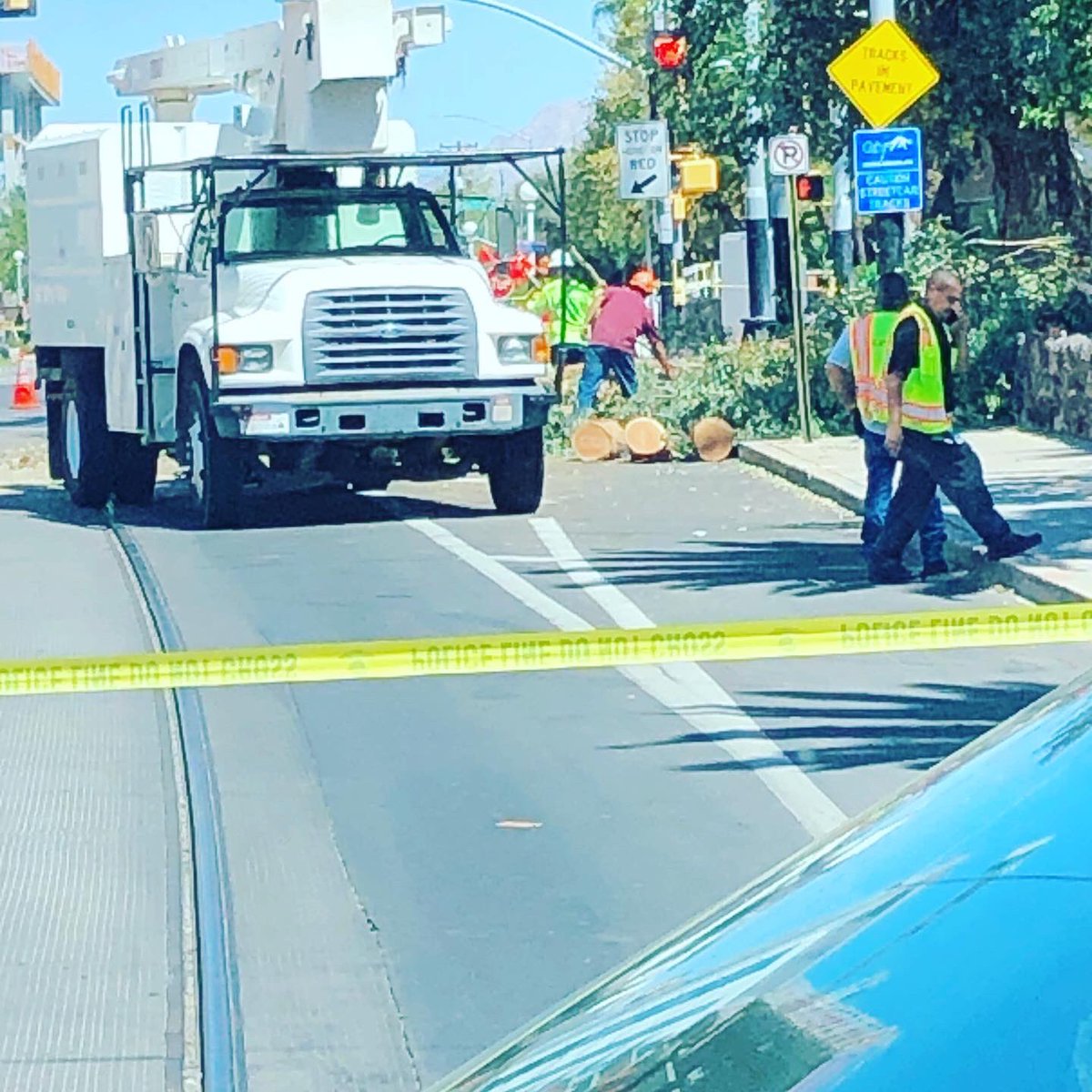 UofA_Safety's tweet photo. **Traffic Alert** Crews clearing branch which fell on street car lines on N. Park Ave between E. 2nd St &amp; University Blvd. **Please avoid the area** https://t.co/uPJgRwTNBD