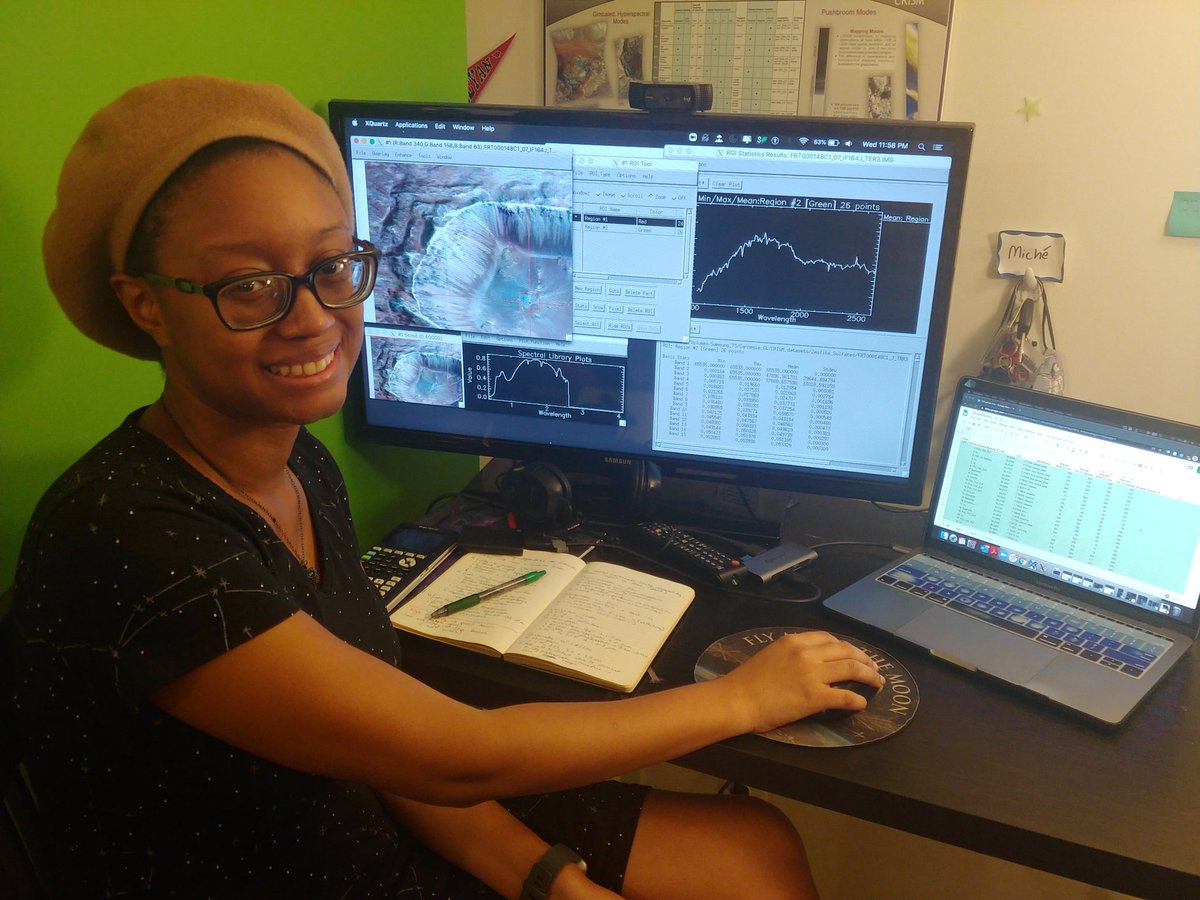 Astrenome's tweet photo. Hi I'm MichΓ©. I'm a neurodiverse Planetary Science Ph.D. student @JHUEPS studying carbon-bearing minerals on Mars with remote sensing and in-situ spectroscopy! I'll be on Exosphere Day talking planet geo. @BlkinGeoscience
#BlackinGeoscienceWeek #BlackGeoscientists #BiGRollcall https://t.co/JmzPesLksd