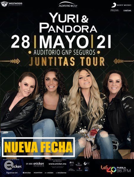 prensa_linares's tweet photo. Les compartimos nuestra nueva fecha del Juntitas Tour con @OficialYuri &amp; @GrupoPandora en @AuditorioGNP de Puebla. 

Viernes 28 de mayo del 2021, 21:00hrs en Auditorio GNP (Antes Acrópolis). #PrensaLinares #JuntitasEnPuebla #JuntitasTourEnGNP https://t.co/2KtEfgZXJJ