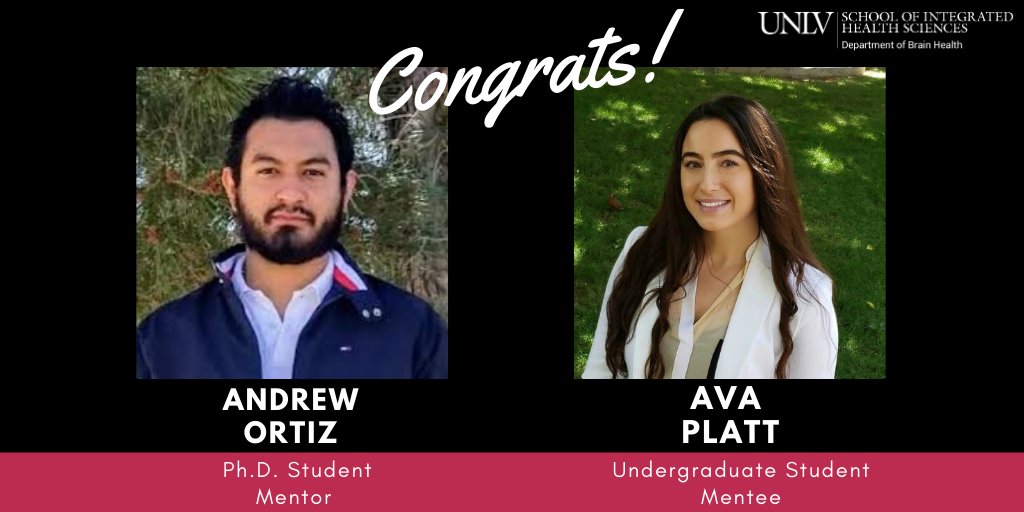 UNLVBrainHealth's tweet photo. Congrats to Andrew Ortiz and Ava Platt for being accepted into @UNLV_GC RAMP!🎉This program provides graduate students with the opportunity to mentor undergraduate students on a project to gain research, scholarly, and creativity skills firsthand. #UNLVBrainHealth #CaMBRLab https://t.co/yUXXnGGiY9