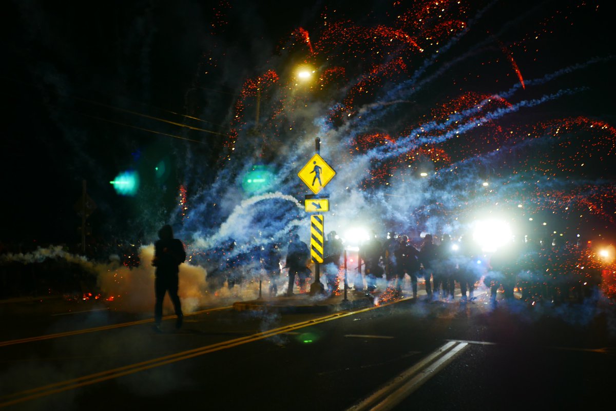 9/5 2120-2121 A series of fireworks and PPB impact munitions+grenades are fired within the span of a minute.  #pdxprotest  #BLM  #portland  #blacklivesmatter    #portlandprotest  #defendpdx  #blmprotest