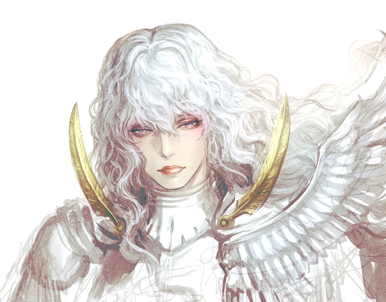 藤井英俊 ベルセルクのグリフィスの新生鷹の団版の鎧やガッツの狂戦士の甲冑のデザインはとてもカッコいいので一度ちゃんと描いておきたいね とりあえずグリフィスのラフまで ベルセルク T Co Vdswf9azou Twitter