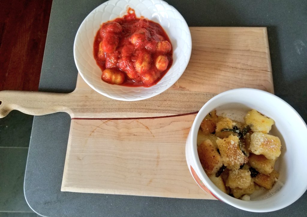 Luncheon - "Po-Tae-Toes! Boil em mash em stick em in a stew!" Sam never mentioned rolling them together into pasta. Tossed with the last of the special summer tomatoes reserved for Mr. Frodo.Some herbs foraged from the forest for Sam.  #LOTRFeast