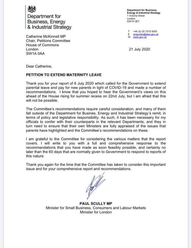 I'm being positive and assuming that missing the deadline counts as 'as soon as feasibly possible' because <a href="/scullyp/">Paul Scully</a> <a href="/BorisJohnson/">Boris Johnson</a>  have been working on the logistics of putting the vital support we've called for into place. #maternitypetition #ButNotMaternity #ExcludedUK