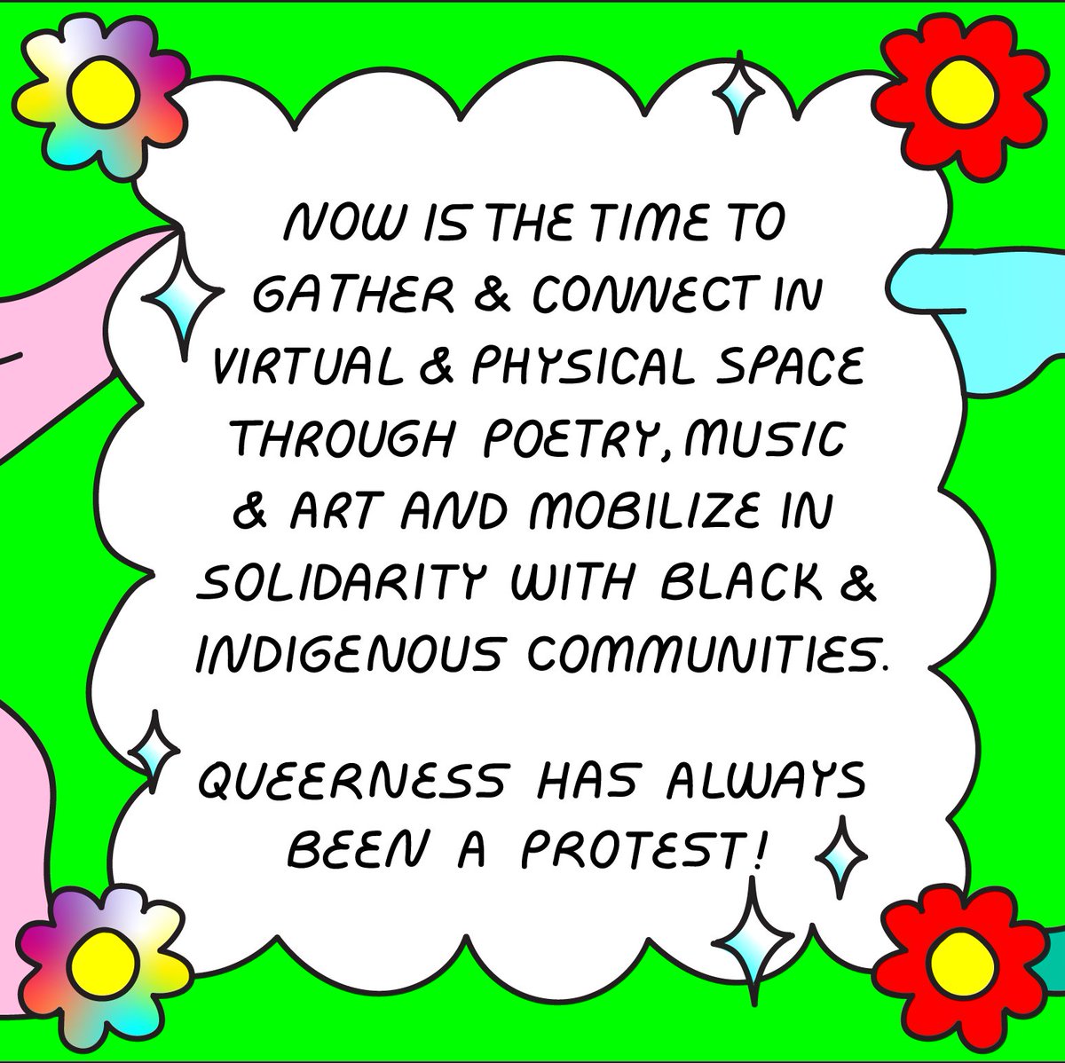 BricksGlitter's tweet photo. "Now is the time to gather and connect in virtual & physical space through poetry, music & art and mobilize in solidarity with Black & Indigenous communities. Queerness has always been a protest!"
Visuals: Marisa Fulper Estrada @marisatiiva
✨✨✨
#Queer #TorontoQueer https://t.co/ZMHfH0OEZ8