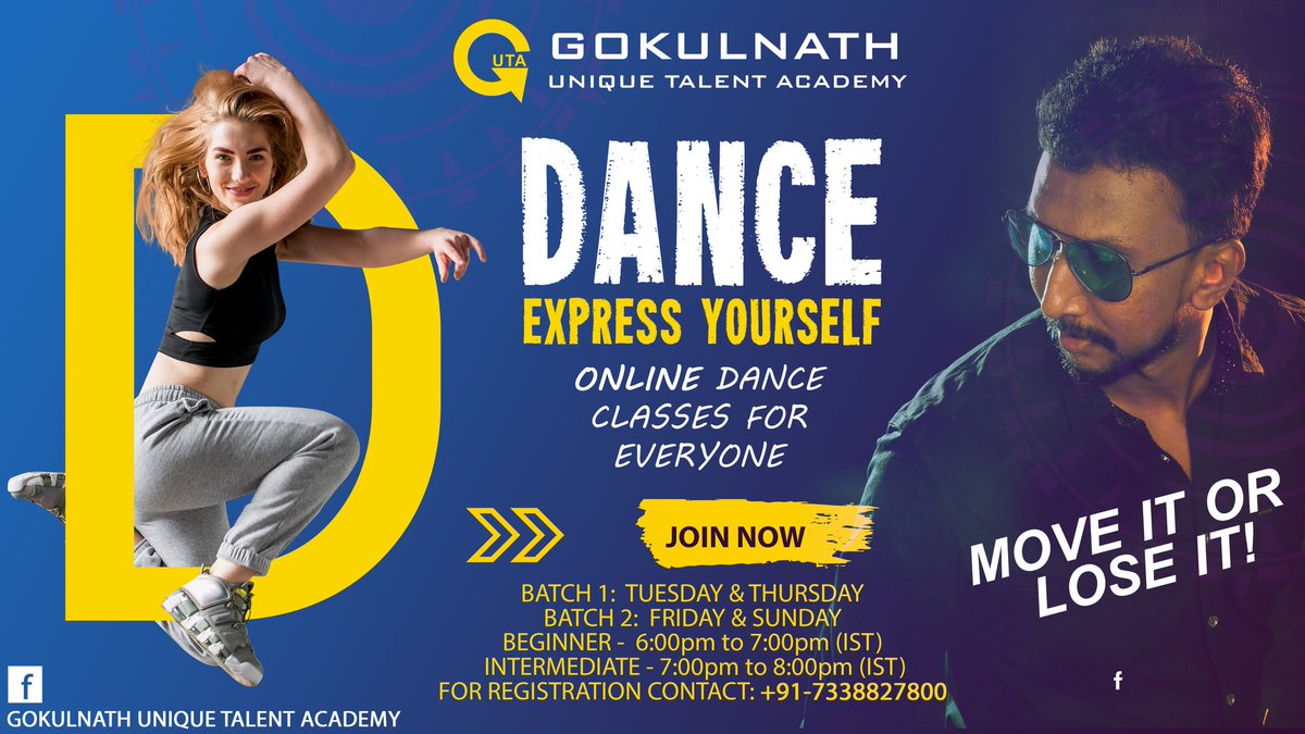 gokulnath1984's tweet photo. Gokulnath Unique Talent Academy's *Online Dance class* for all ages.
Learn latest Bollywood numbers through professional trainers
For registration Contact: + 91-7338827800
#dance #danceclassesforkids #Danceclass #onlinedanceclass #Gokulnathdanceclass https://t.co/R3yHjHX8Rh