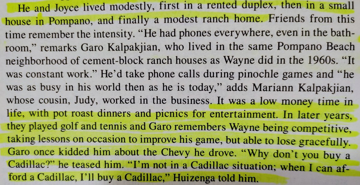 6/ He also lived frugally when starting out, living in a modest home and driving a modest car. Love the Cadillac line at the bottom of this passage. His living style definitely inflated over time, but he knew he had to start out modestly.