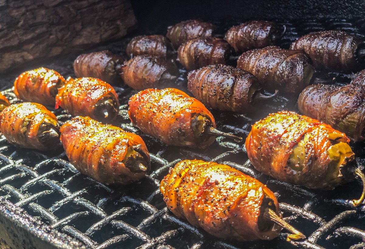 Philadelphia Cheese and Brisket stuffed jalapeños wrapped in bacon #TexasTwinkies #TejasToreados #FortWorth #TxBbq