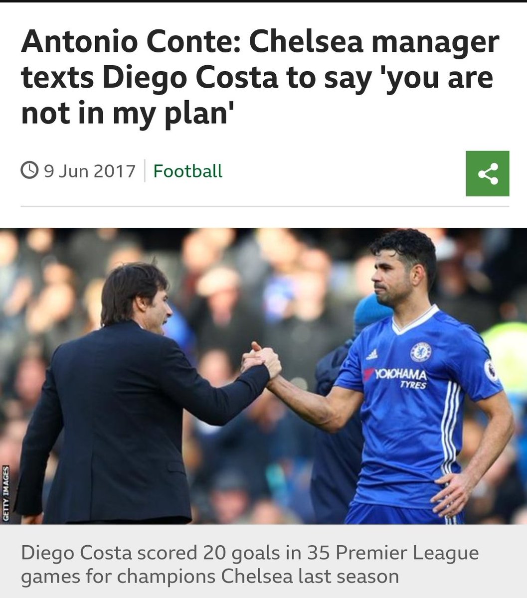 CHELSEA 17/18:~After winning PL, He switched off his phone which meant that Chelsea missed out on important targets like Tolisso etc & threw his toys out of the pram.~Conte signed a new contract (declined an extension) which meant he'd be paid more~Worst window under Roman