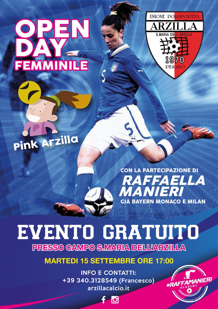 CalcioArzilla's tweet photo. 🗓 Martedì 15 Settembre alle ore 17:00 OpenDay❤️⚽️ Calcio Femminile, per le ragazze e bambine nate dal 2005 al 2015. 
✔️Staff qualificato: Laureati in Scienze Motorie, Allenatori UEFA B, Osservatore Calcistico per società professionistiche. https://t.co/F9vx0OvMSQ
