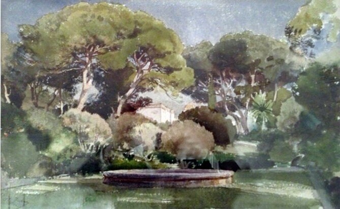 Villa La Rochefoucauld in Cannes - H. Zuber - France 1899 - Watercolour 19x42 - Museum de la Castre in Cannes #henrizuber instagr.am/p/CEziNNvKk1P/