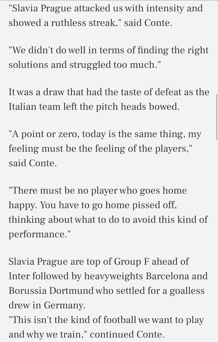 19/20 (CL GROUP STAGE):~Inter began the CL campaign awfully as they got a LUCKY (1-1) draw vs Slavia Prague in Milan w/ last minute equaliser~Inter threw away a goal lead as Barca smashed them all over the park in 2nd half.~CONTE, AS PER, BLAMED THE REF.[BARCA 2-1 INTER]