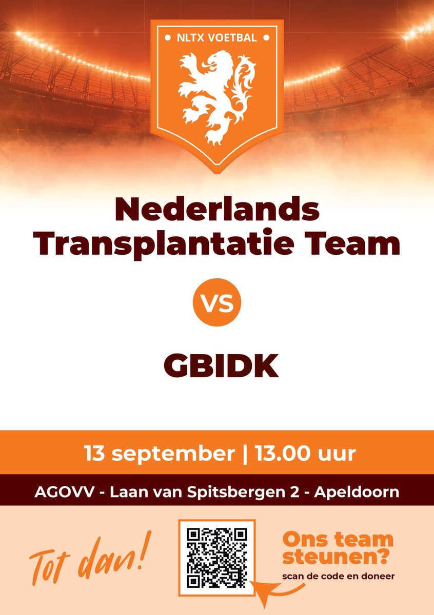 Aanstaande zondag 13 september speelt het <a href="/NVoetbalteam/">Nederlands Transplantatie Voetbalteam</a> een wedstrijd bij AGOVV.