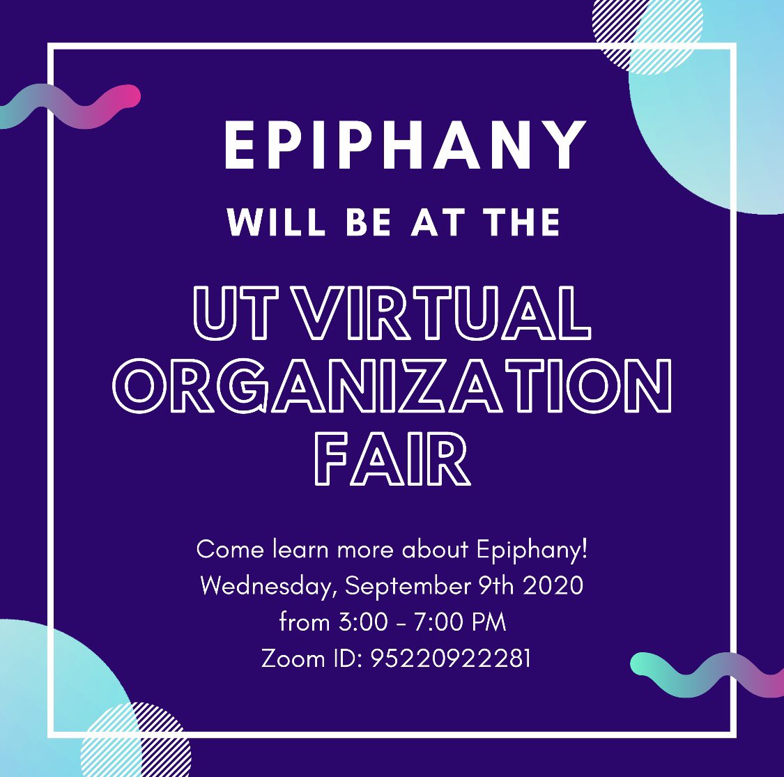 epiphany_texas's tweet photo. Hello UT students! If you are interested in music and art and are looking to get involved in an organization on campus, come join Epiphany’s Virtual Info Session to learn more about what we do! https://t.co/ez1dbHb0ub