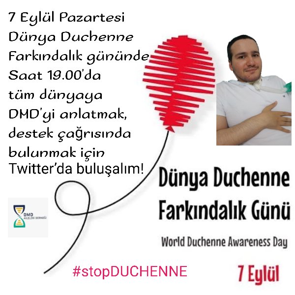 Emrahgokce23's tweet photo. 7 Eylül Pazartesi Dünya Duchenne Farkındalık gününde Saat 19.00’da tüm dünyaya DMD’yi anlatmak, çocuklarımızın problemlerini, taleplerini dile getirmek, destek çağrısında bulunmak için Twitter’da buluşalım!  #stopDUCHENNE https://t.co/1d7ZDhcsSv