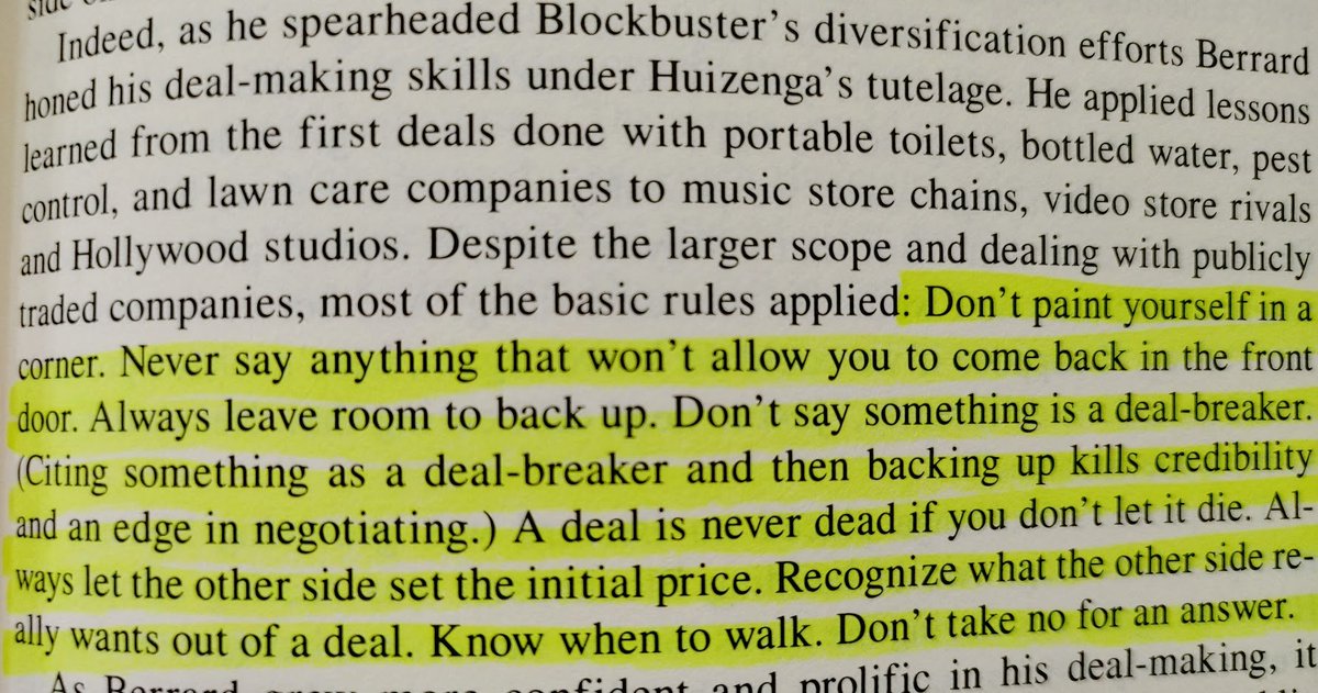 15/ Rule #6: Don't say anything you'll regret, leave room for negotiation. (e.g. If you say something is a deal-breaker and then back off, you've killed credibility). If you do this, a deal is never dead until you say it is.
