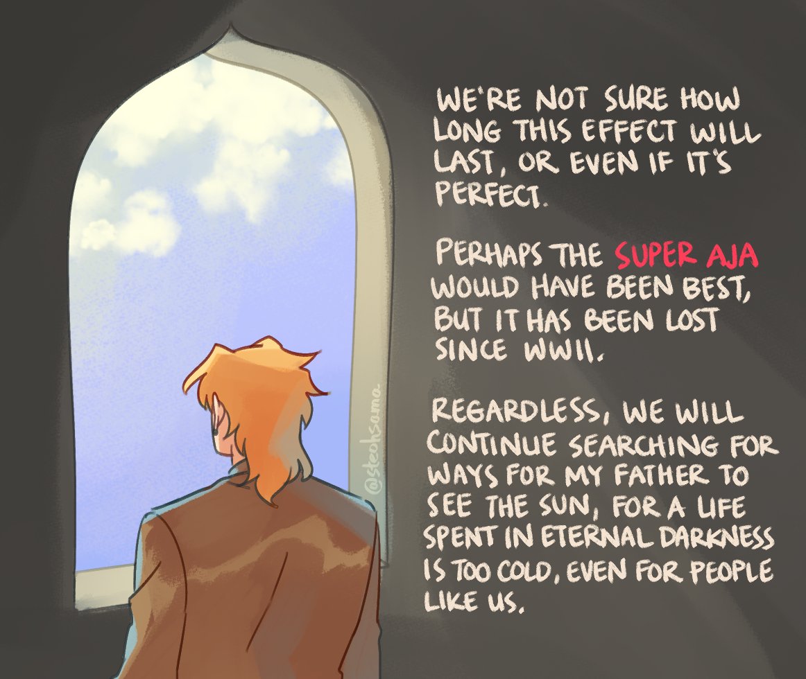 As promised, an explanation of why Dio isn't burning up in the sun ☀ It's a combination of some creative liberty and "Dio bad but he can have a little sunlight, as a treat"
『Mafia Dio AU』