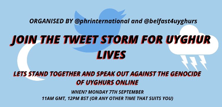 belfast4uighurs's tweet photo. JOIN THE TWEET STORM FOR UYGHURS TOMORROW if we get enough people we can make an impact. Organised with @phrintl here’s a link to the tweets: https://t.co/9TQxsxJrK2 https://t.co/vg2XPqfJv8