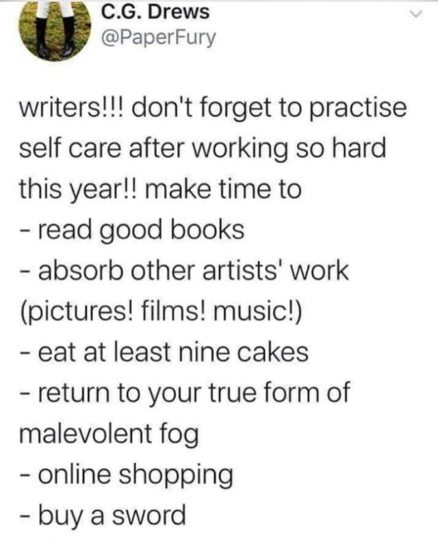 Helenscottauth's tweet photo. #selfcaresunday tips for writers! #Iwantasword #amwriting #author #authorsofinstagram #hwa #indie #indieauthor #indiewriterslife #rwa #sfwa #writerslife #writingcommunity https://t.co/rNgFBzzti7 #selfcaresunday tips for writers! #Iwantasword #amwriting #author #authorsofinstagr… https://t.co/vo95lqEJds