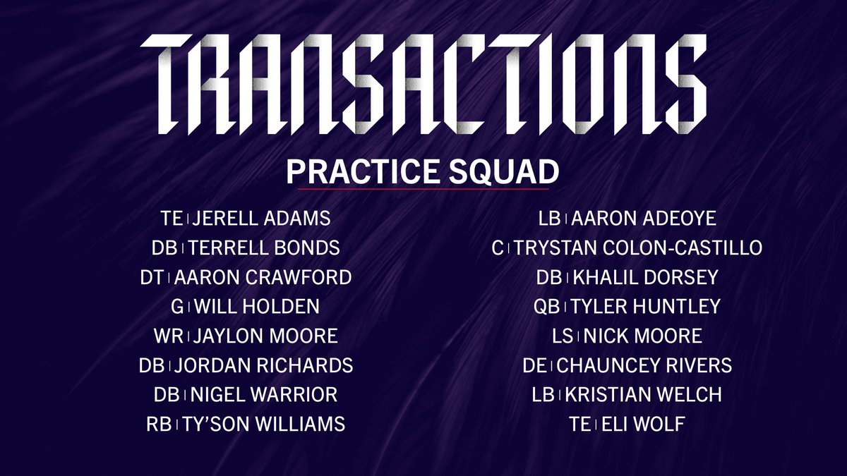 We have made the following Practice Squad additions: