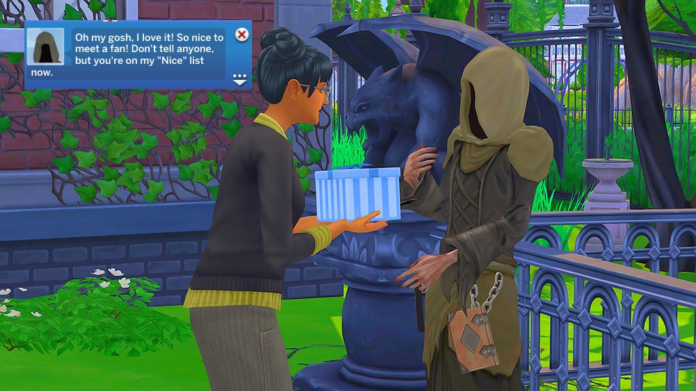 71.- If you gift the Grim Reaper a knitted Lil Grim (from the nifty knitting SP), your sim will get into the Reaper's 'NICE LIST' and their age will be reset to day 1 of the current lifestage.