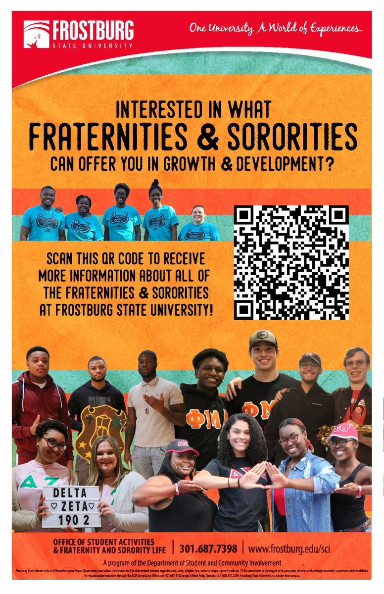 Make the most out of your college experience! Scan the QR code for more info on FSU's fraternities and sororities!