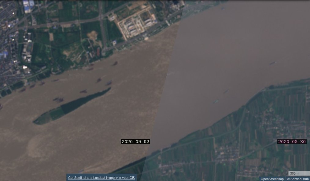 Addendum: Compare the turbulent flow about 50 km downstream between 30th August and 2nd Sept. during a time when controlled outflow was falling. Something has profoundly changed over that period which I believe is uncontrolled outflow under the dam  @paul_furber  @kagsundaram