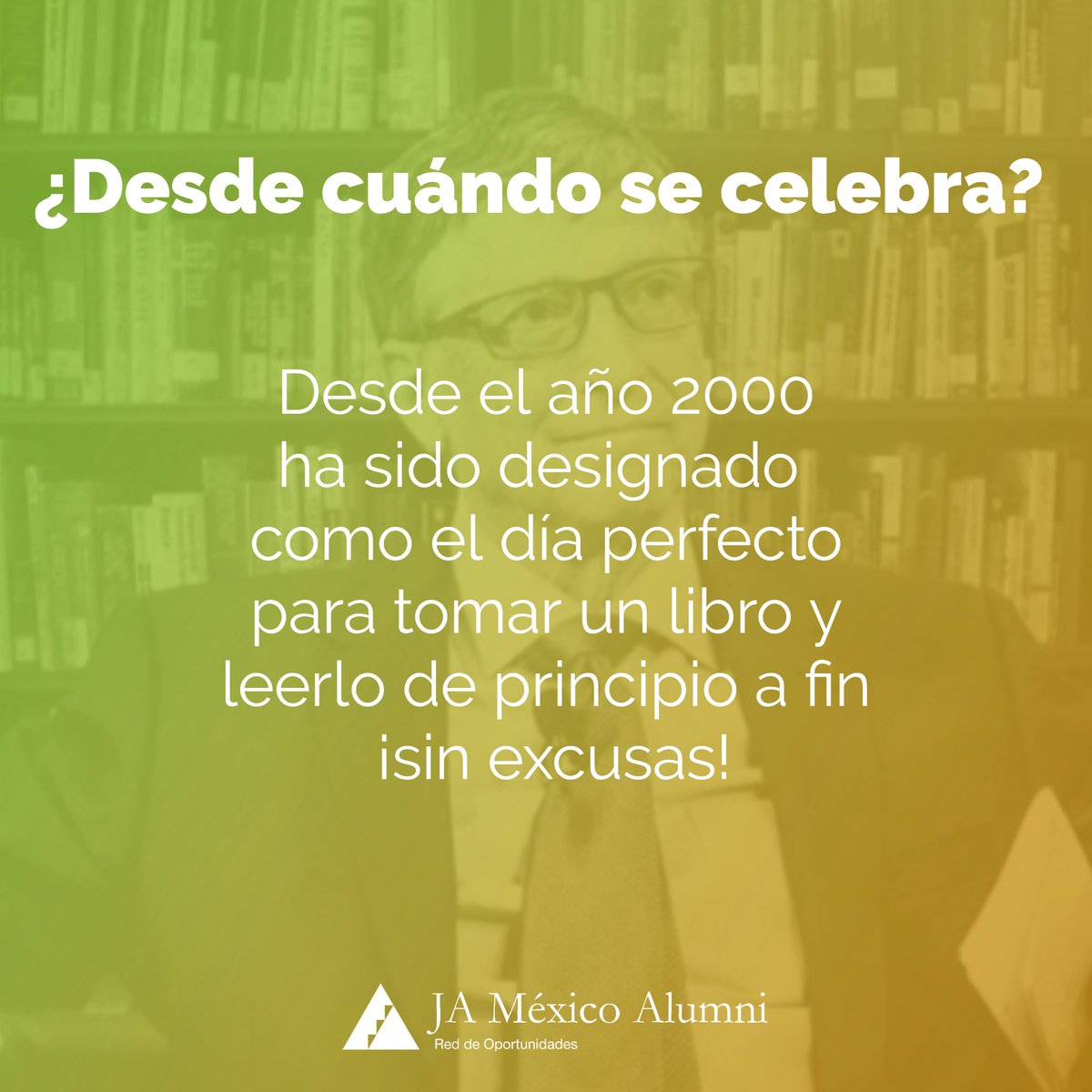 Todo emprendedor debe mantenerse informado del mundo actual, dispuesto a crecer personal y profesionalmente.

¡Ahora sí joven Alumni, empieza ese libro que tantas ganas tienes de leer!

#YoSoyJA