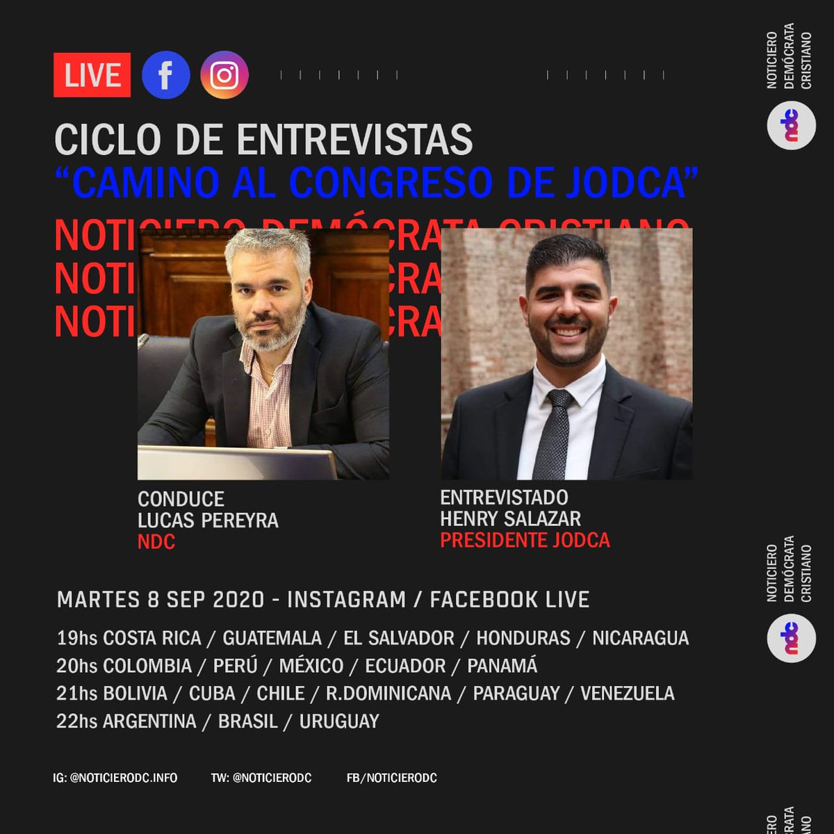 NoticieroDC's tweet photo. Los esperamos este martes 8 de septiembre

Ciclo de entrevistas

CAMINO AL CONGRESO DE @JODCA_ok 

@LAP19801 entrevista al Presidente de #JODCA, @Henry_dsq https://t.co/lrFPxdVcVv