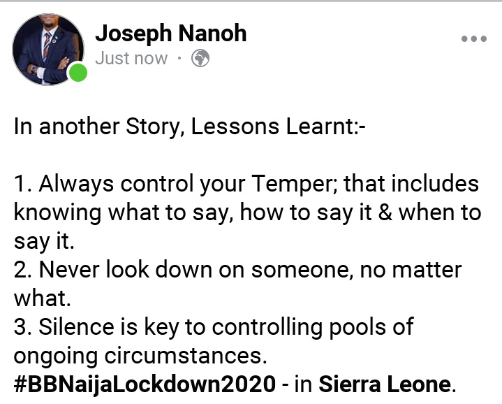 WritesSl's tweet photo. #bbnaijalockdown2020 https://t.co/AV8gECiTxs