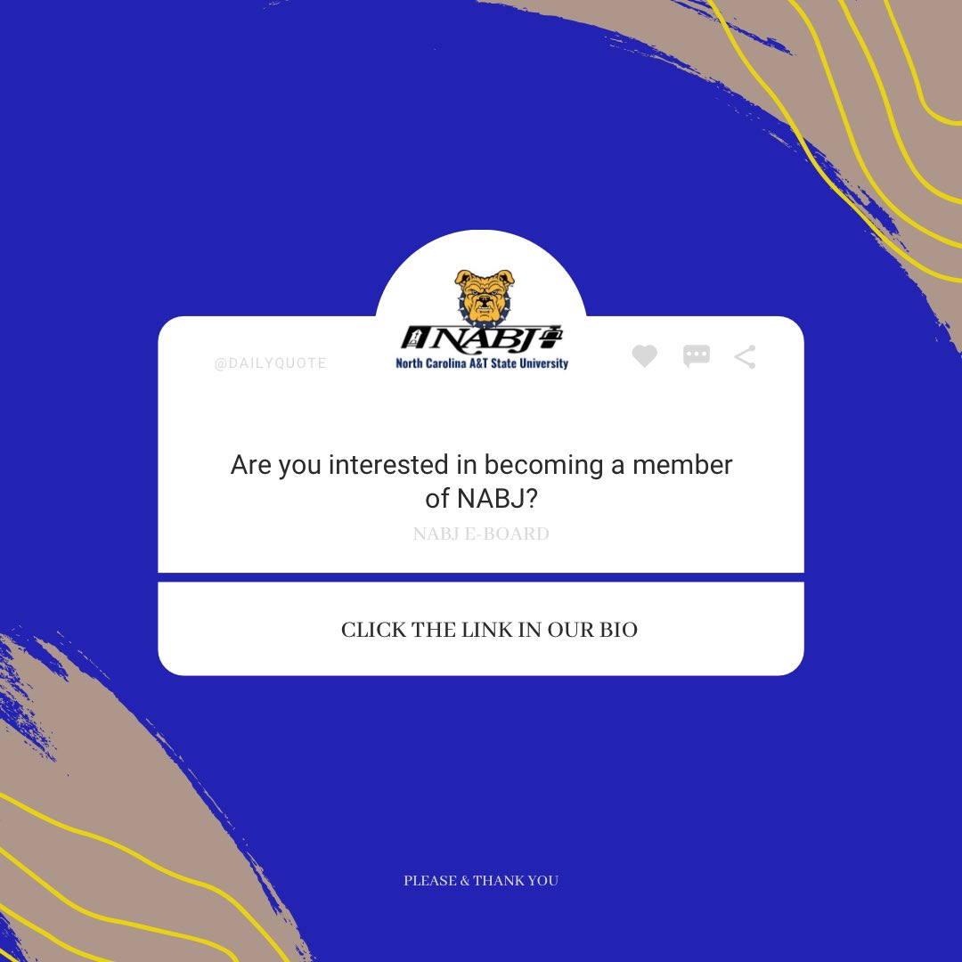 NCAT_NABJ's tweet photo. Are you interested in becoming a member of the NABJ chapter here at A&amp;T? Need community service hours, or want to focus on career opportunities? NABJ New members form is now live and the link is in our bio! Let’s get ready for an amazing semester! 
#NCAT24 #NCAT23 #NCAT22 #NCAT21 https://t.co/pDzvoMEboX