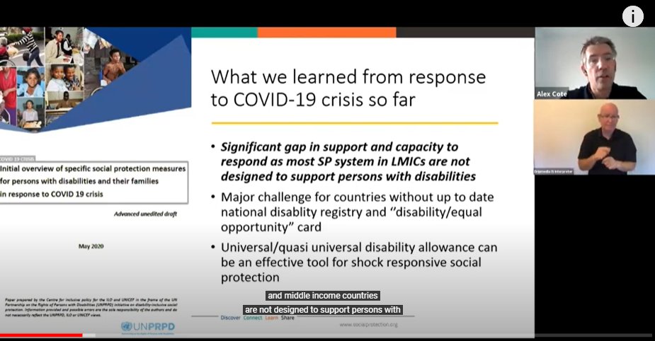 Worth having a listen to  @SP_Gateway's webinar on inclusion of person's with  #Disabilities in  #COVID19 SP responses - great panel, and could have snipped the whole PPT!  - first  @unprpd overview... (1/N)