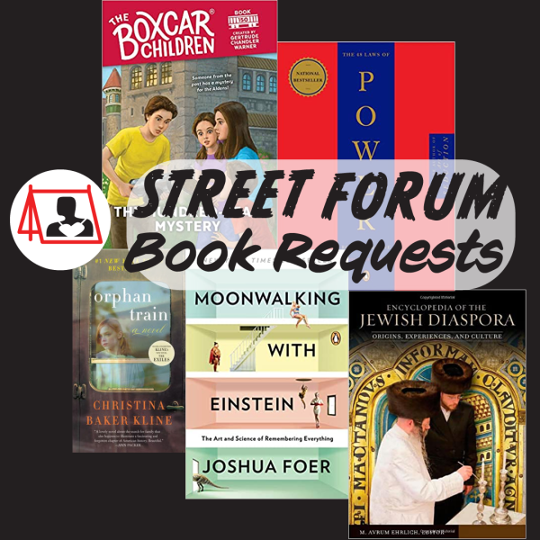 Collecting books again for this upcoming weekend's Street Forum! Got a bunch of special requests: The 48 Laws of Power by Robert Green, Orphan Train, Boxcar Children, Moonwalking with Einstein, books on the Jewish Diaspora- DM us if you have something to contribute.
