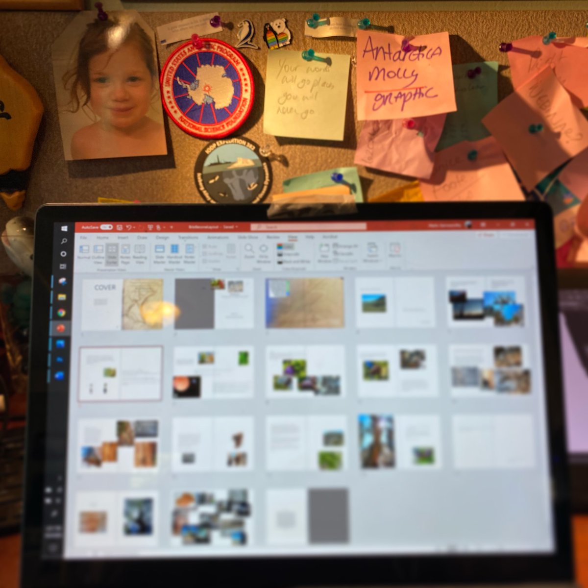 8/ Meanwhile, I use good ole PowerPoint to do initial planning & pagination (dividing the text up) & add relevant reference pics. I’ve already put 2 very rough thumbnail sketches in. At this point, it’s a massive complex puzzle. Daunting but exciting.  #kidlitart  #sciart