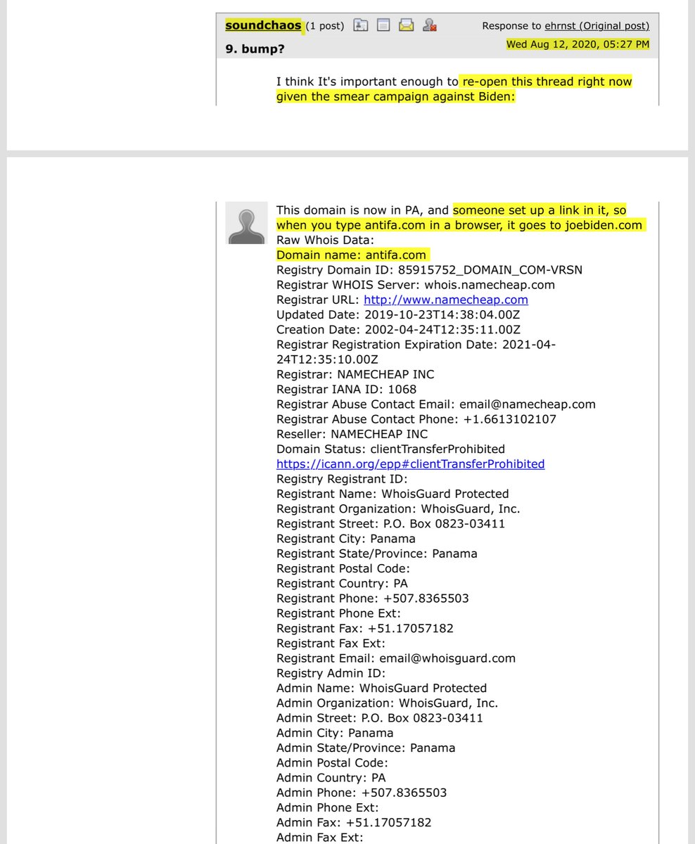 So  @ushadrons this is unconventionalAug 12, 2020 the 3+year old thread was “bump”The user was (I think) the very 1st to identify that the ANTIFA(.) com was redirecting to Biden’s campaignThe years old thread is largely contemporaneous but offers details https://www.democraticunderground.com/?com=view_post&forum=1002&pid=13895337