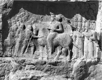 A few years later, in a number of reliefs, Shapur depicts the emperors Philip and Valerian kneeling before him, as his horse tramples on the fallen Gordian III. 3/4