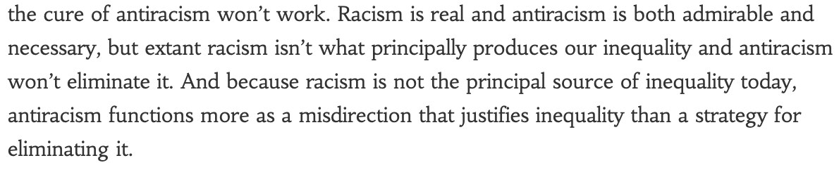 Probably the fullest and clearest articulation of Adolph Reed's anti-"anti-racism" that he has written thus far.  https://nonsite.org/article/the-trouble-with-disparity