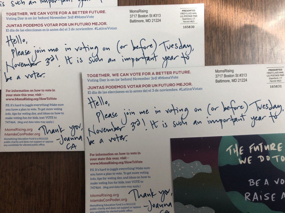 JoannaNelsonPhD's tweet photo. As well as #stewardship of lands and coasts (with ppl in them), I care about stewarding #democracy. Writing postcards to voters. Thank you, MomsRising for organizing. #MomsVote #ScientistsVote #PeopleVote https://t.co/iepFqiYkRt