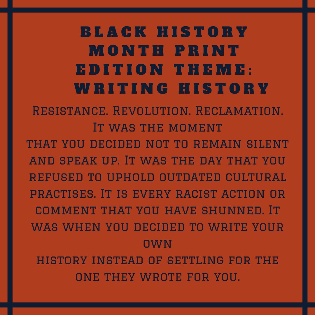 Diaspora Speaks is happy to announce our Print Edition Theme 🥁: Writing History
Scheduled for publication during Black History Month, we want our magazine to look at how we can write our own history, how we can learn from history, and how we can claim our space in history.