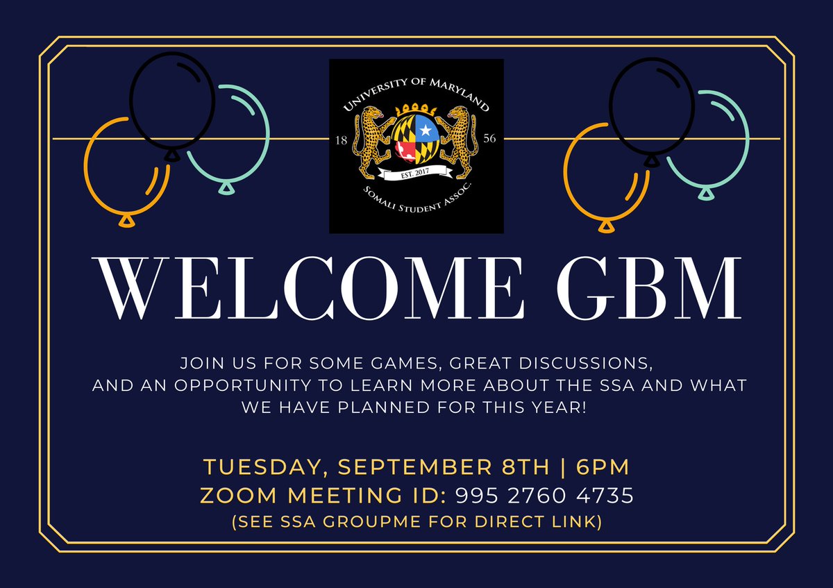 SSAUMD's tweet photo. ✨JOIN US THIS TUESDAY FOR OUR WELCOME BACK GBM✨

Be sure to join our SSA GroupMe chat to get a direct link to the zoom link! https://t.co/lZ8bMUWQhT https://t.co/x6DWTHaqNe