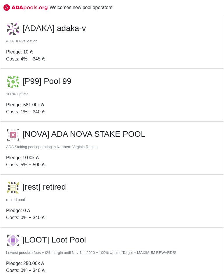 adapools_org's tweet photo. https://t.co/DFC3ogAawe welcomes new pools!
#ADAKA #adaka-v #P99 #Pool 99 #NOVA #ADA NOVA STAKE POOL #rest #retired #LOOT #Loot Pool #CHARM #CHARM ADA POOL #XMEGA #Matrix Pools - MEGA #cardano $ADA
👉 https://t.co/py7xEJTVG3 👈 https://t.co/yxG9ntT4xo
