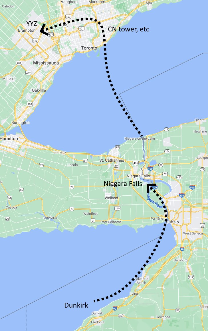 short lil trip: Dunkirk Municipal Airport to Toronto City Centre Airport via:-Buffalo-Niagara Falls-Toronto