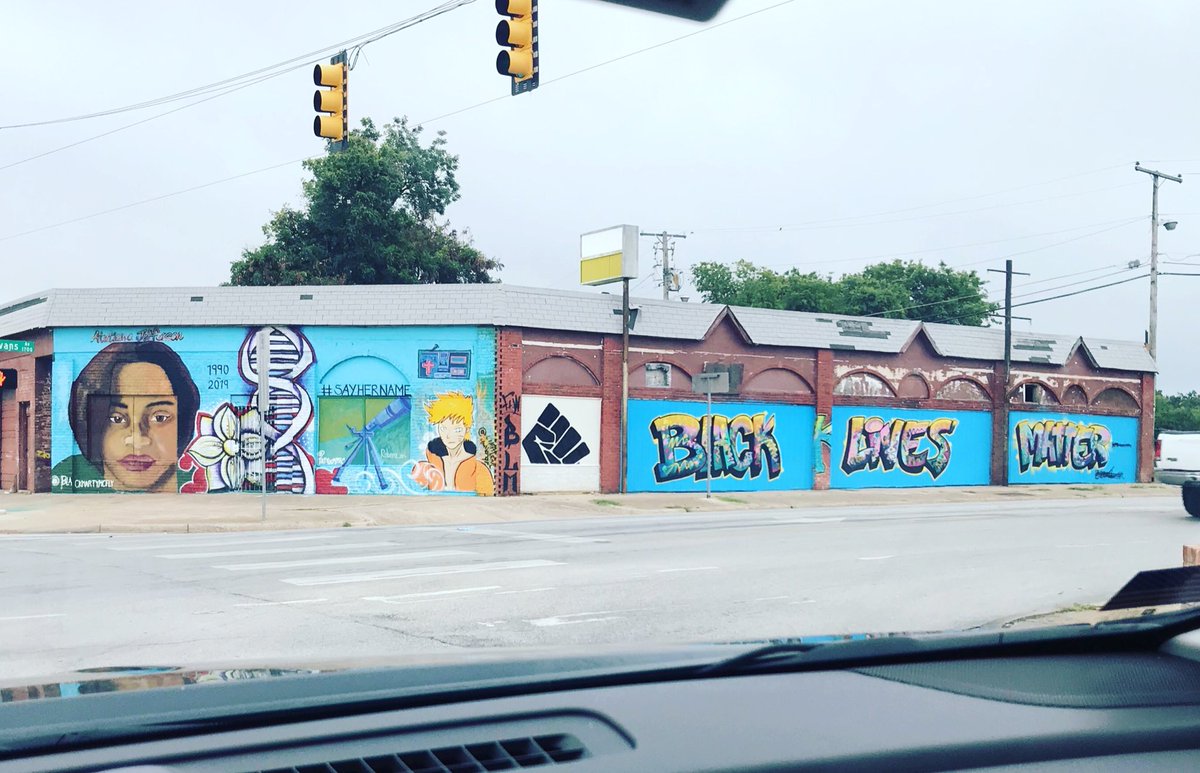 brooklyn_koch's tweet photo. New view as I get off my exit💗RIP #AtatianaJefferson.Driving past her house where she was murdered 1block from my school brings daily tears. Should be celebrating ur 30th like me this year.Thank god for people who make art.Helps heal a little when it feels like nothing else can. https://t.co/wIg80pRqBo