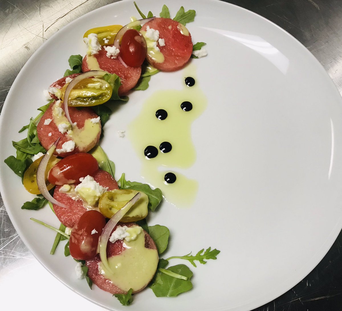 tables_a's tweet photo. Savoring the last delicious bits of summer with this watermelon &amp; tomato salad!  #downtownboca #watermelontomatosalad #SummerVibes #israelifeta #SouthFlorida #finedining https://t.co/k4NCr4YB8q