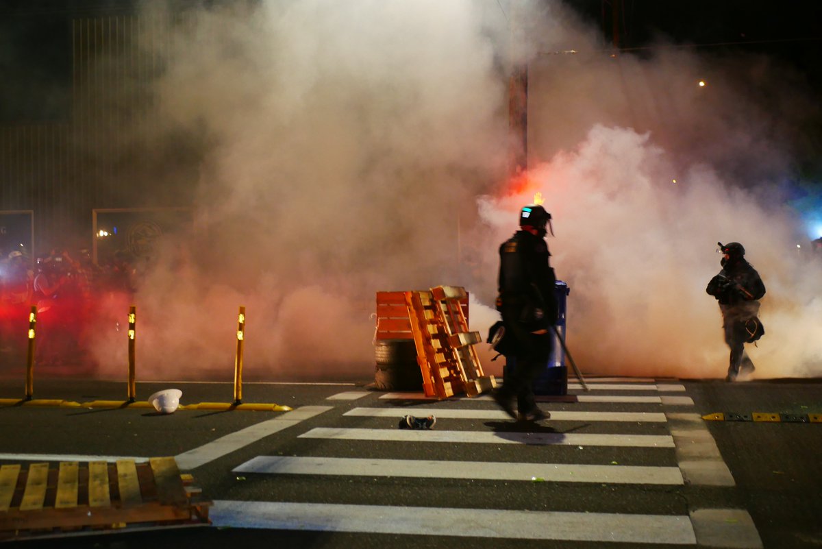 9/5 2250-2252 Officers make an arrest and clear away additional barricades.  #pdxprotest  #BLM  #portland  #blacklivesmatter    #portlandprotest  #defendpdx  #BLMprotests