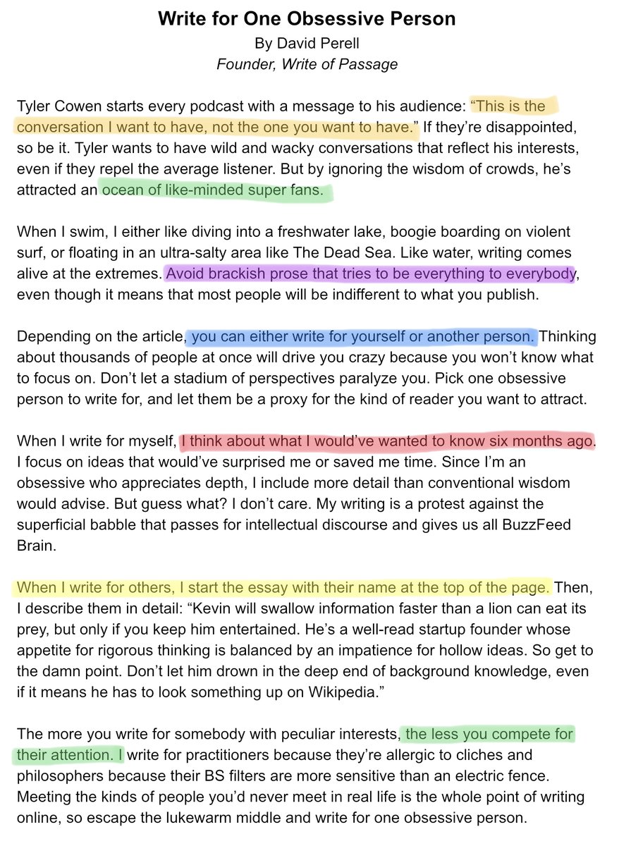 Write for one obsessive person.The intellectual world comes alive at the extremes. Avoid writing for the masses and trying to to be everything to everybody, even though it means that most people will be indifferent to what you publish. Here’s how I choose who to write for.