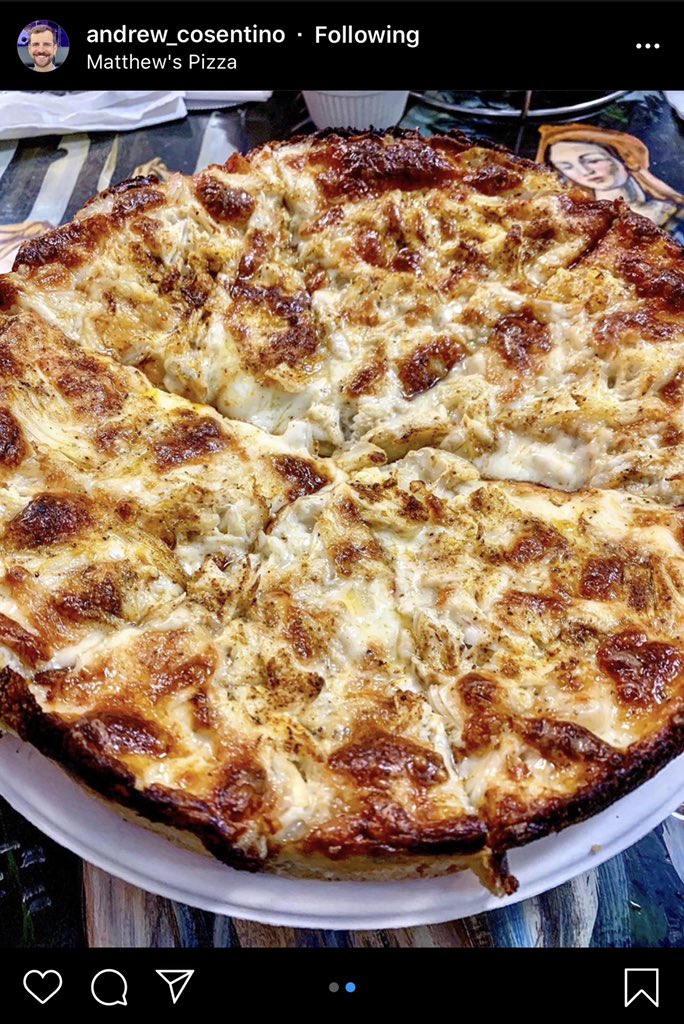 Crab pizza -Slice on The Avenue and Matthew’s Pizza8137 Honeygo Blvd, Nottingham, MD 212363131 Eastern Ave, Baltimore, MD 21224