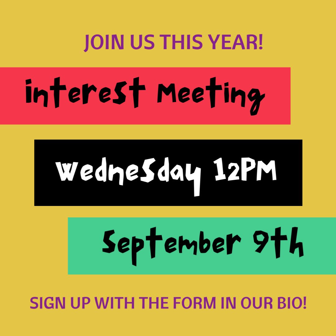 Want to help create a diverse school environment and promote the interests of black students? Come to our interest meeting THIS Wednesday at 12PM! If you’re interested in attending, sign up with the Google Form in our bio. We hope to see you there!