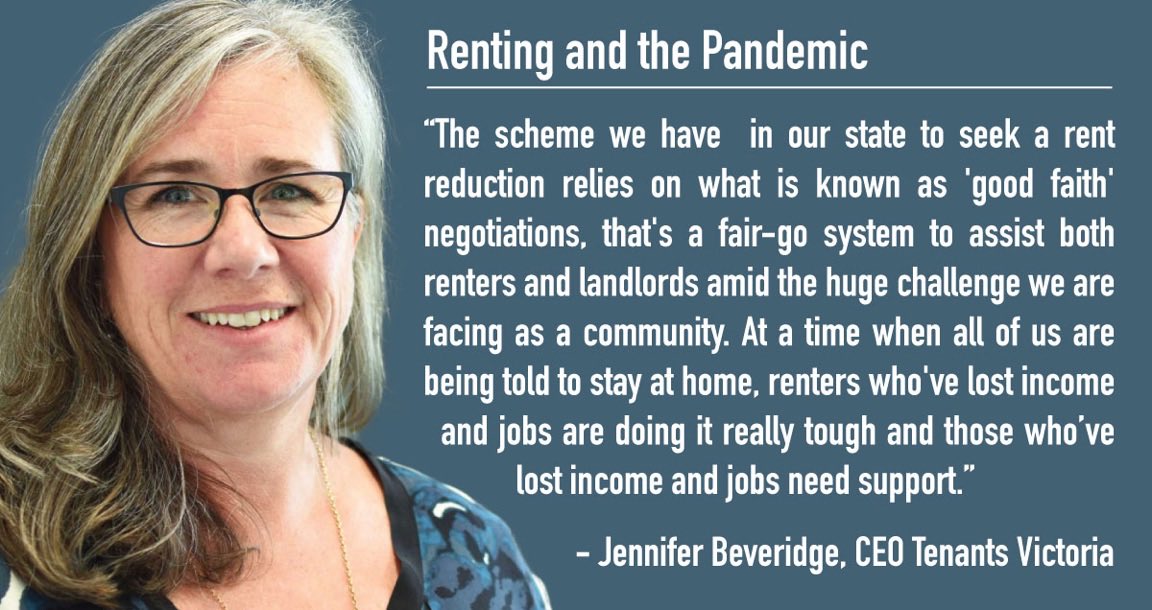 We’ve seen remarks from the real estate agents’ lobby - and we’re disappointed. Victoria HAS a fair scheme for renters facing loss of income to get a rent reduction. It’s a time when staying home - a sanctuary for most of us  - is also about protecting health. #COVID19Vic